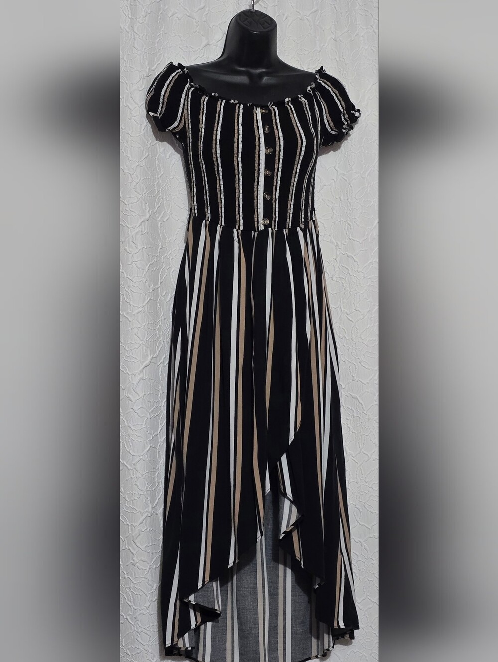 J forJustify Womens Off Shoulder Striped Overlay Dress Rayon Boho Size L